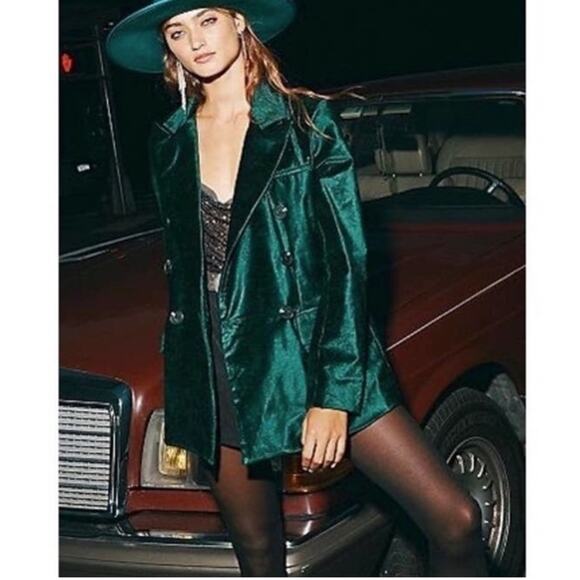 Free People Ashby velvet jade green double breasted blazer size s date concert - Picture 4 of 4